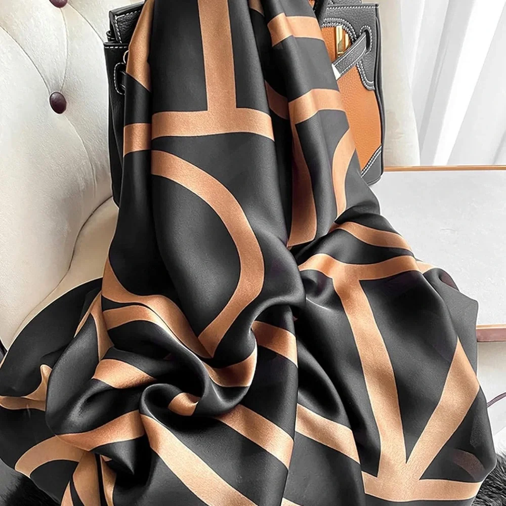 Black and Gold Silk Feeling Scarf